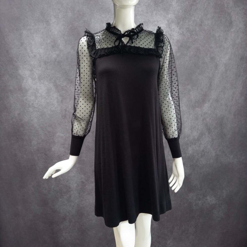 NWT Whimsigoth polka dot mesh sweater babydoll dress, black,‎ size S
